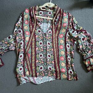 Alice + Olivia silk blouse with sleeve detail and neck tie detail